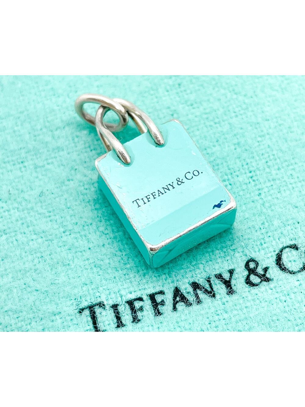 Tiffany & Co. Blue Enamel Shopping Love Bag Charm w/ Box